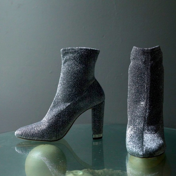 Michael Kors Mandy Sock Glitter Stretch-Knit Ankle Booties Size 8.5 Y2K  Silver - Picture 1 of 10